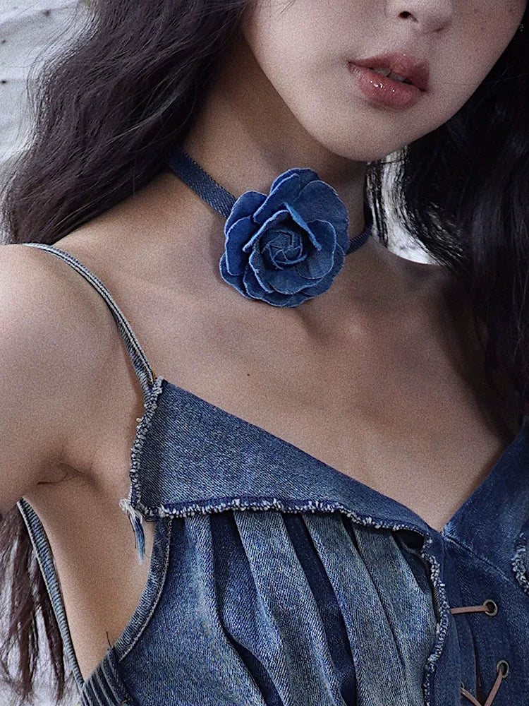 Denim Rose Necklace