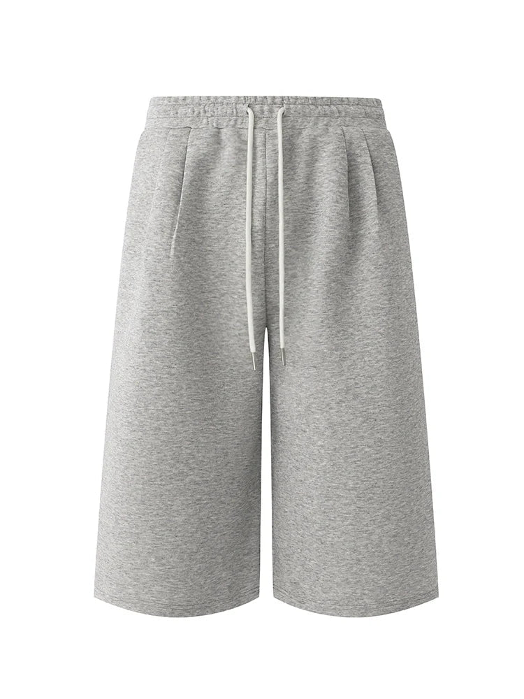 Solid Color Drawstring Wide Leg Half Sweatpants