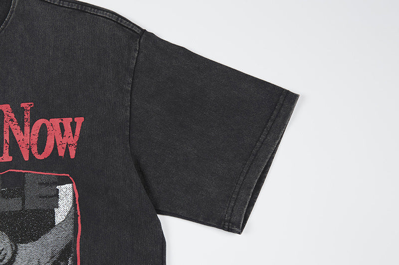 Washed Portrait Print Short Sleeve T-Shirt