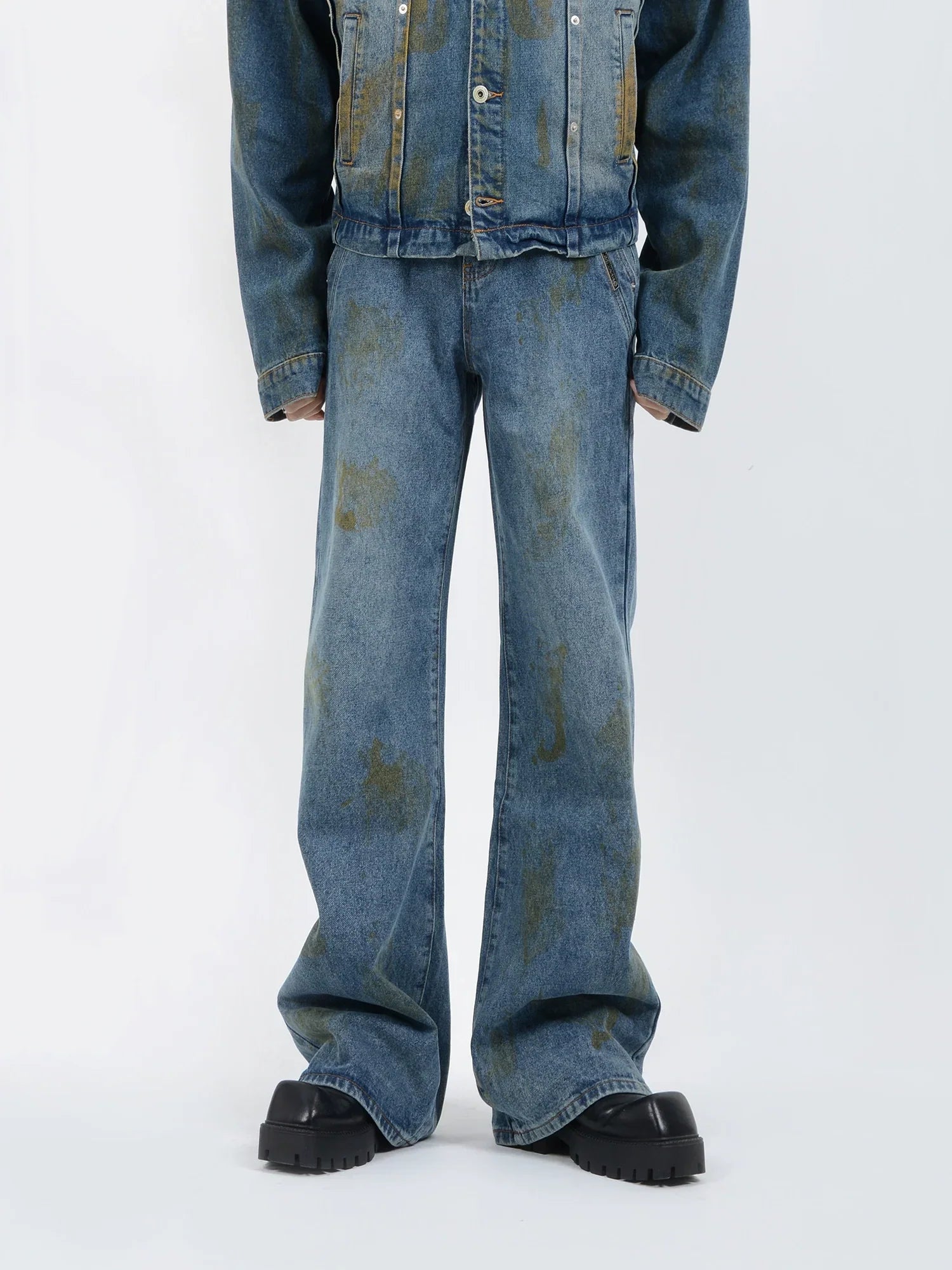 Wash Denim Jacket & Wide Leg Straight Denim Jeans Setup