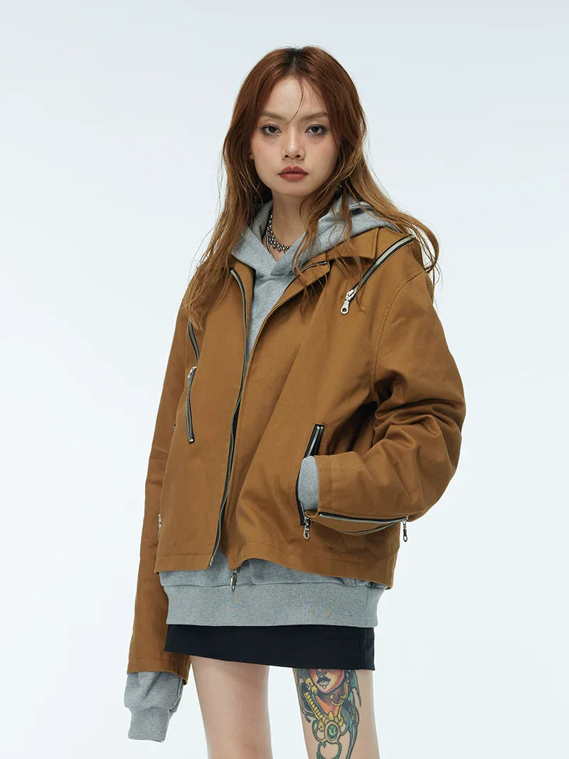 Multiple Zipper Irregular Structure Jacket