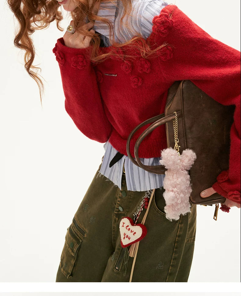 Rose Slanted Shoulder Knit Sweater