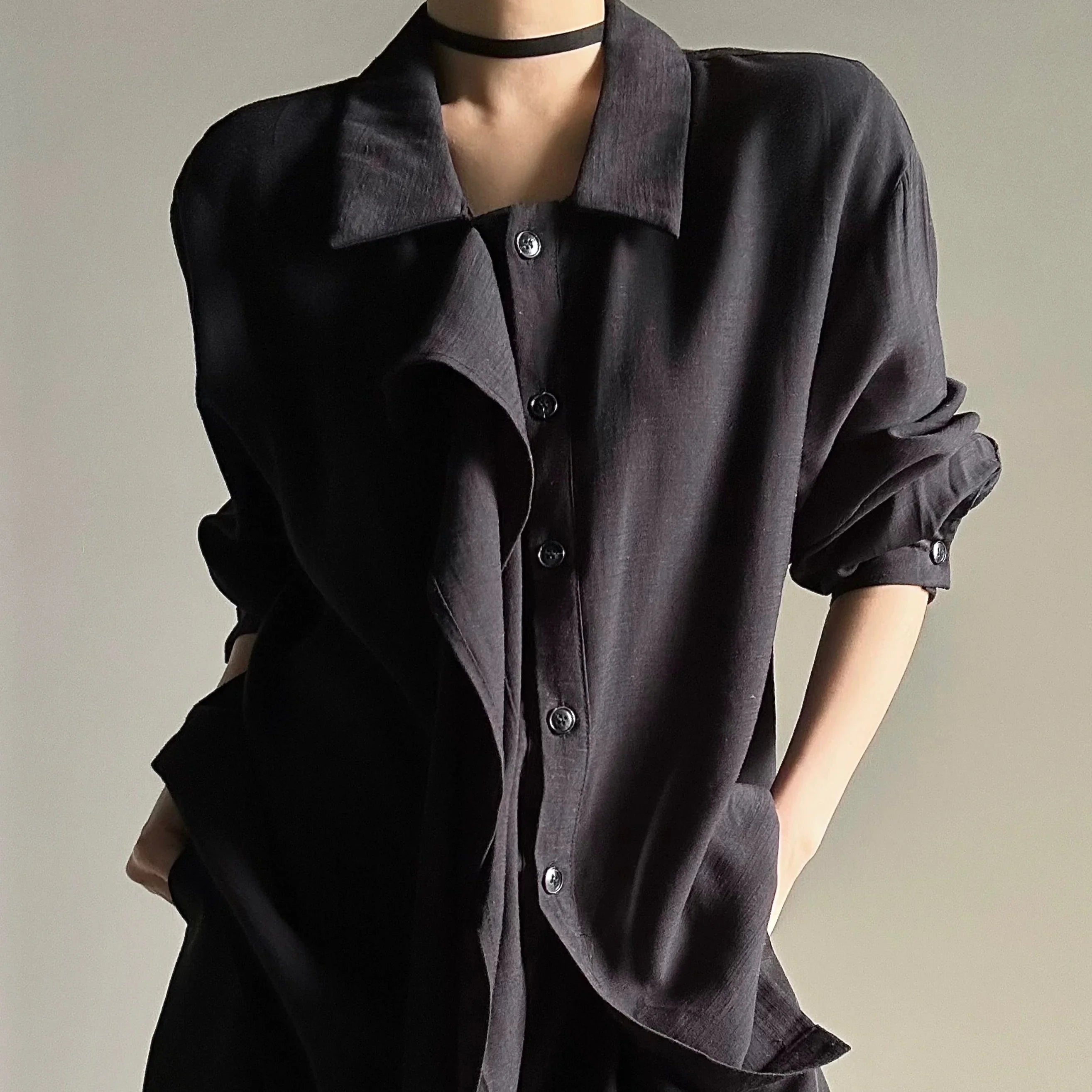 Draped Design Long Sleeve Shirt