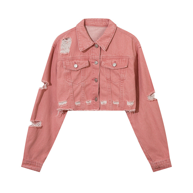 Veste courte en jean vieillie