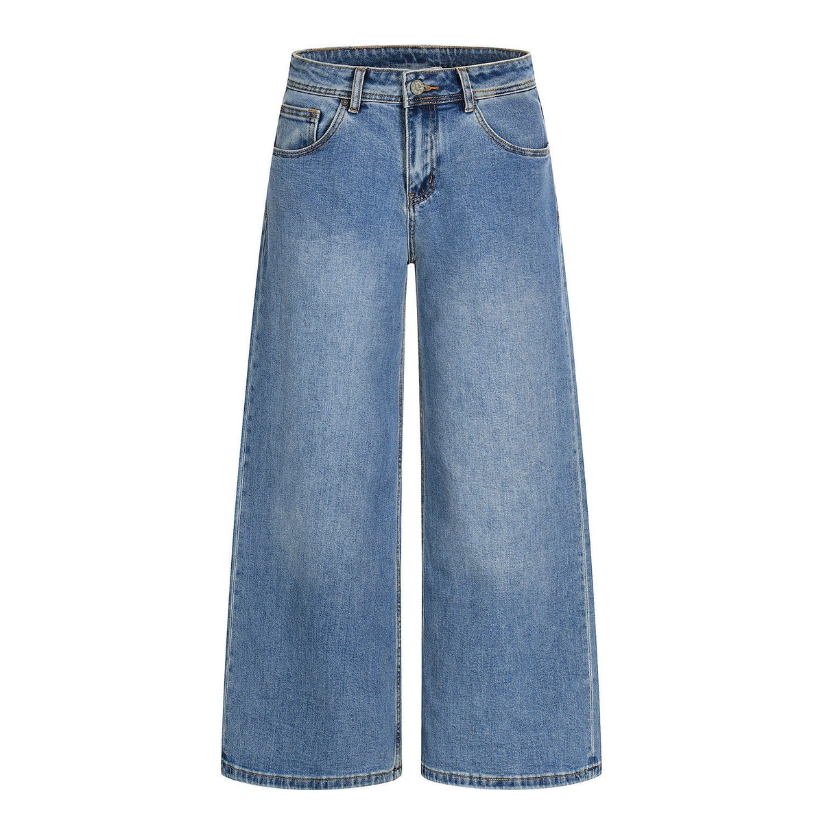 Faded Wash Wide Leg Denim Jeans