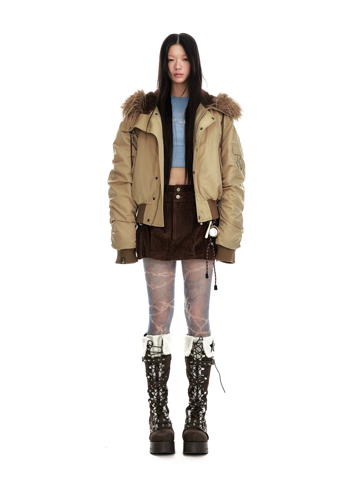 Hooded Fur-Collar White Duck Down Jacket
