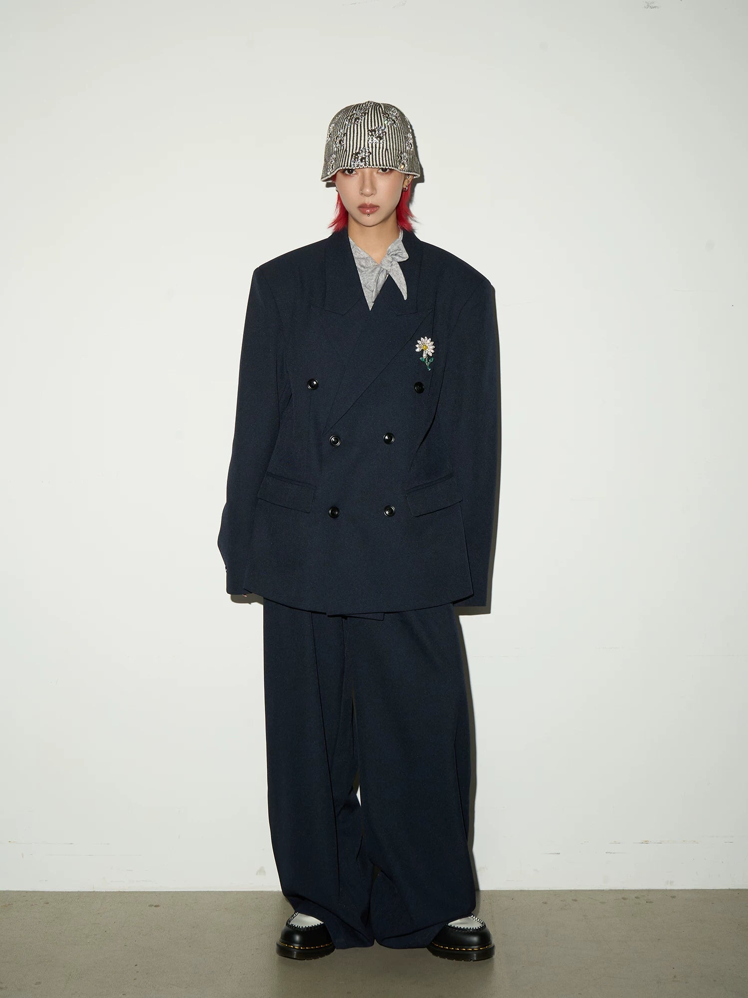 Daisy Brooch Double-Breasted Tailored Jacket & Straight Trousers Setup