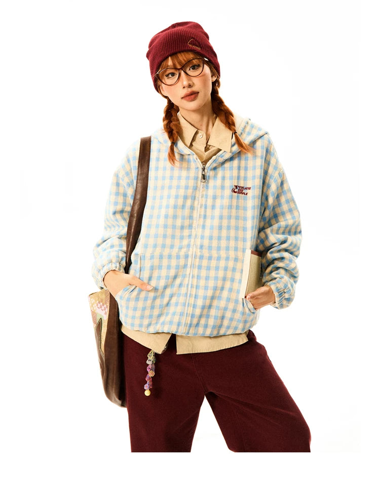 Gingham Logo Zipper Hoodie