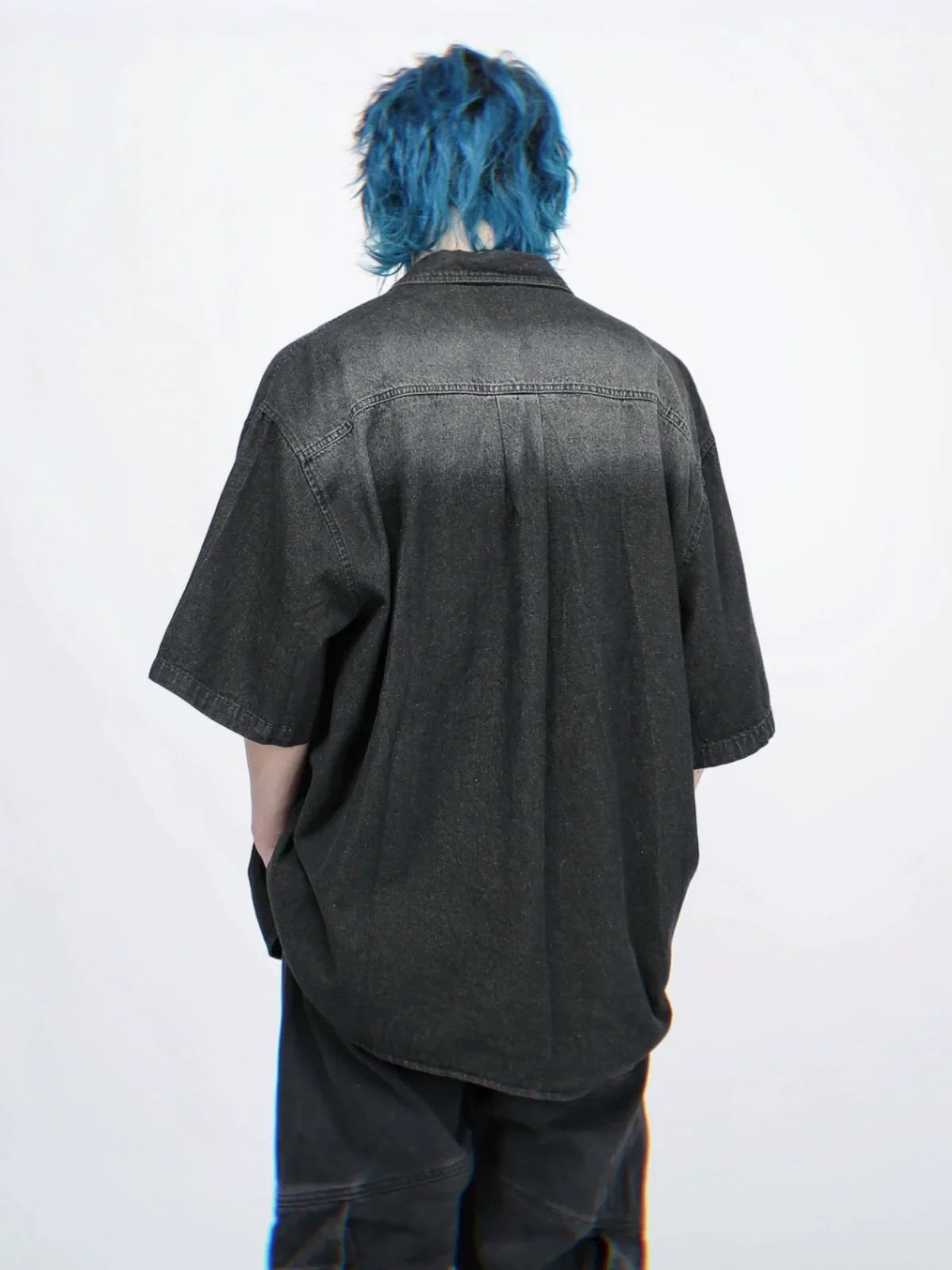 Washed Oversize Denim Short Sleeve Shirt