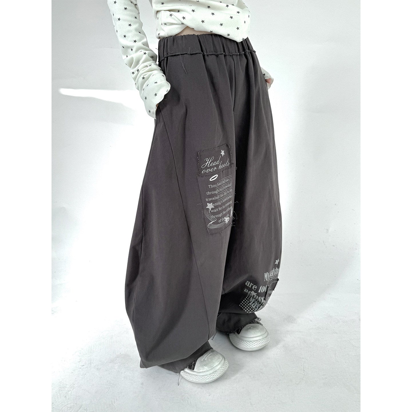 Letter Print Elastic Waist Wide Leg Sweatpants