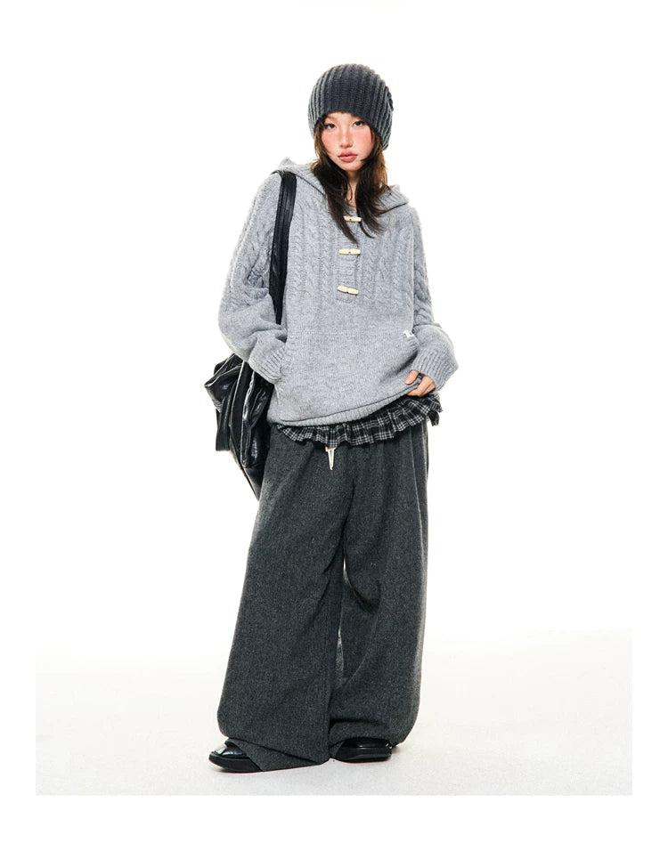 Hooded Toggle-Front Knit Sweater