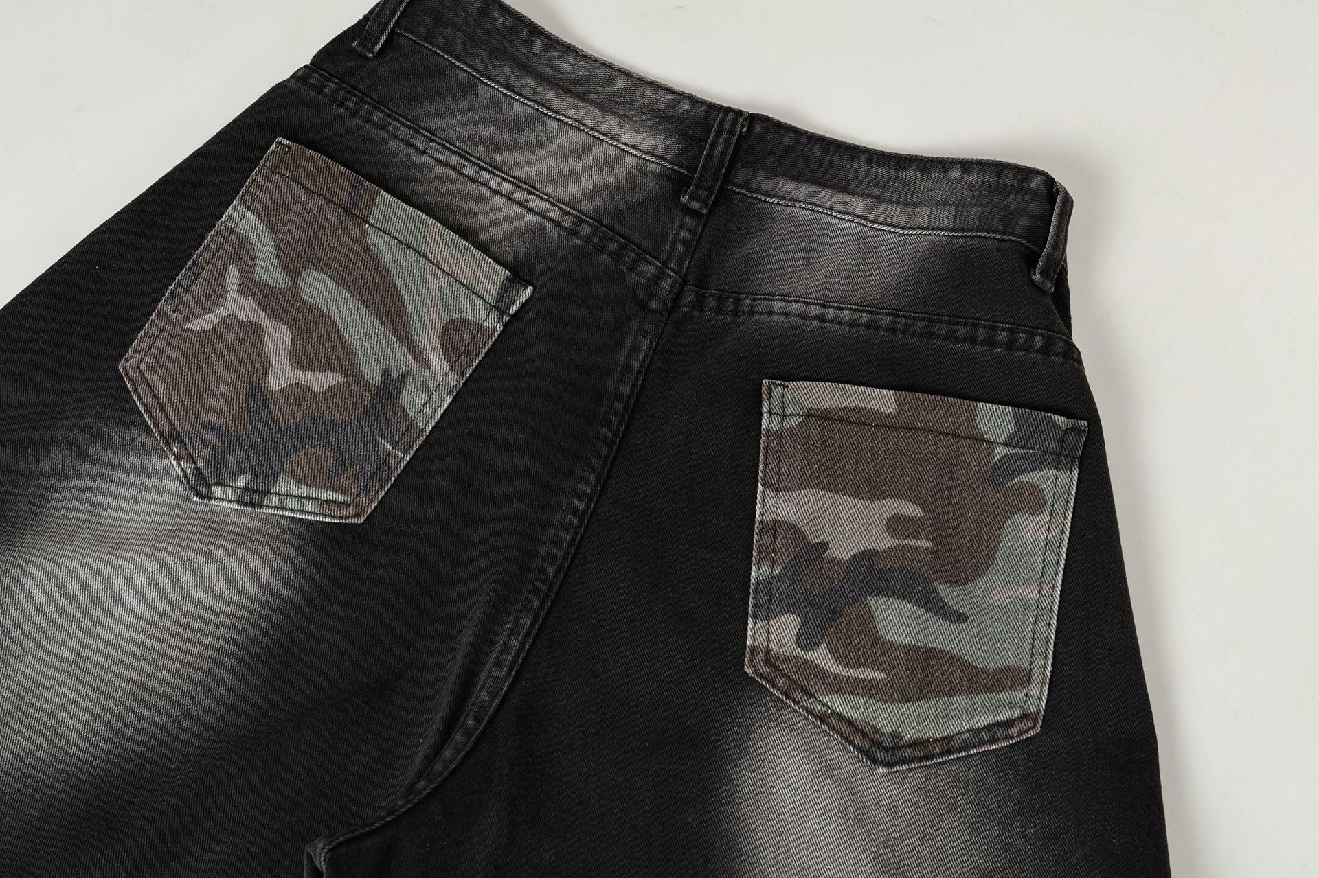 Butterfly Print Camouflage Wide Leg Denim Jeans