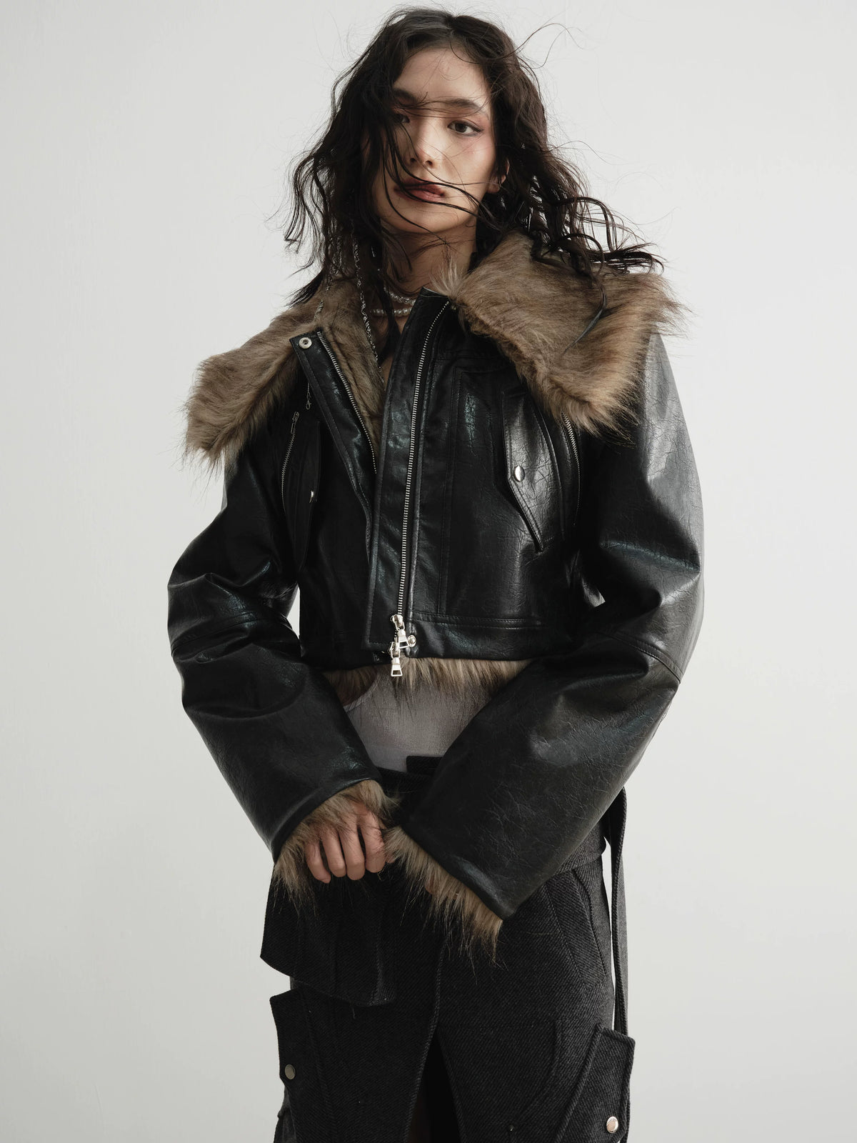 Reversible Fake Fur PU Leather Jacket