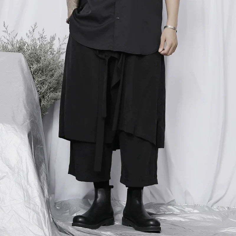Asymmetrical Draping Wide Leg Cropped Trousers