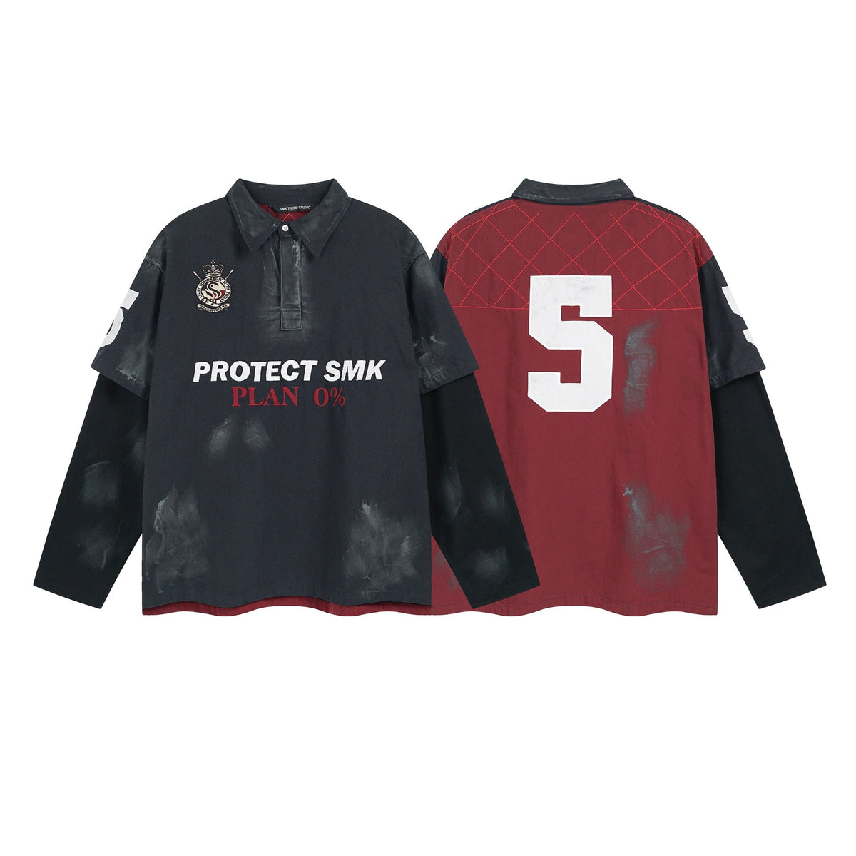 Dirty Washed Fake Layered Long Sleeve T-Shirt