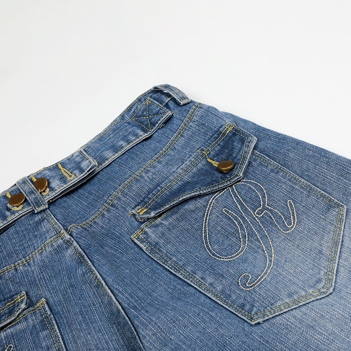 Washed Logo Embroidery Wide Leg Denim Jeans
