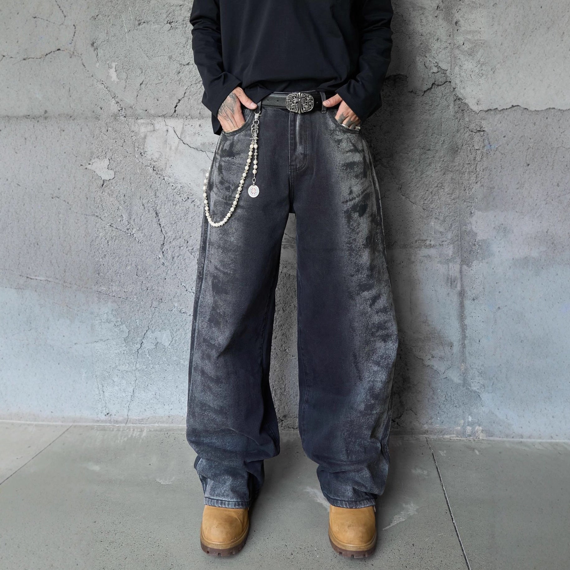 Washed Wide Leg Denim Jeans