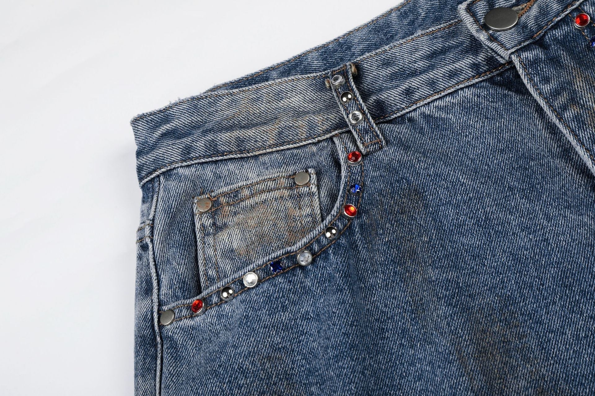 Washed Paint Damage Wide Leg Denim Jeans