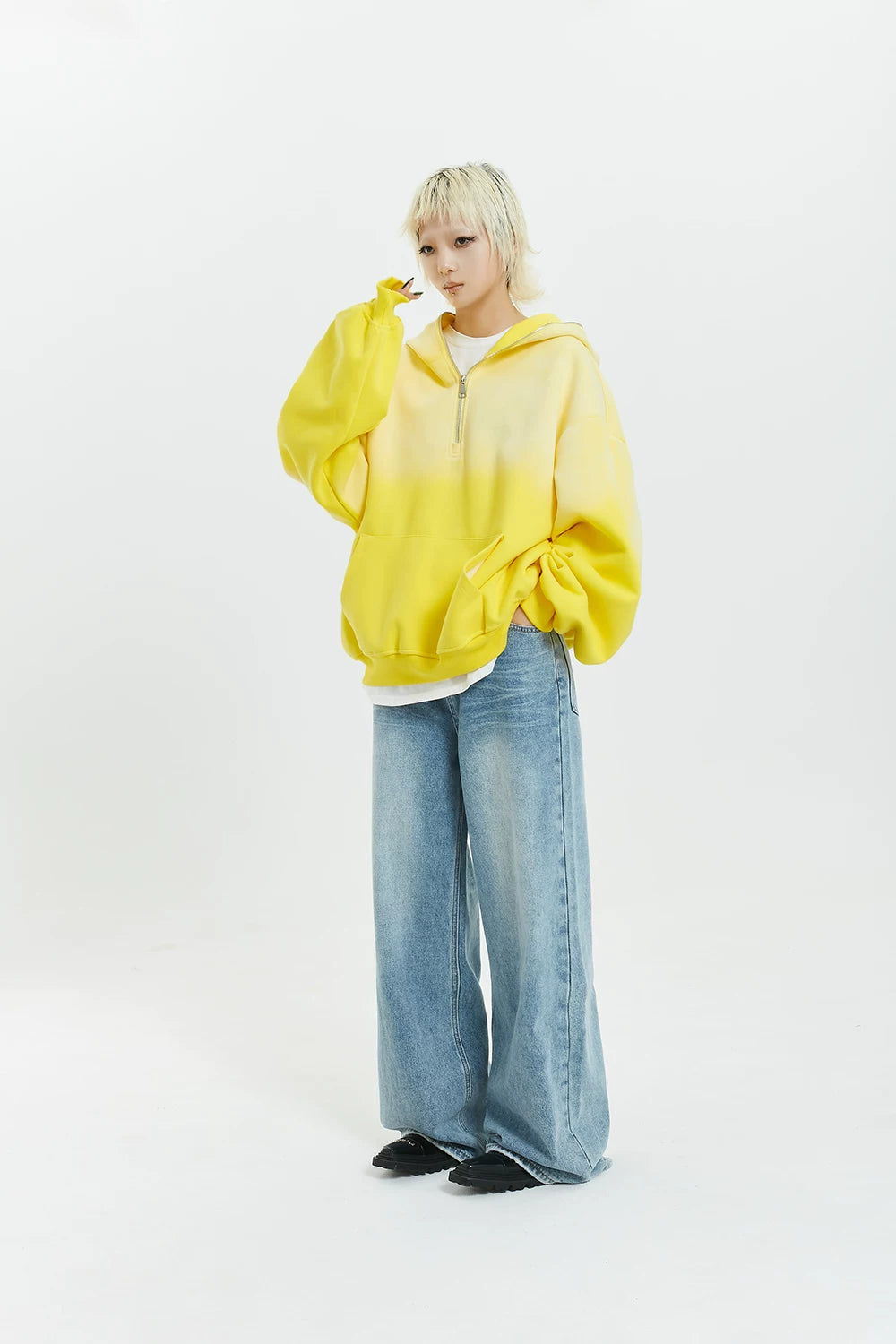 Gradient Half Zip Oversize Hoodie