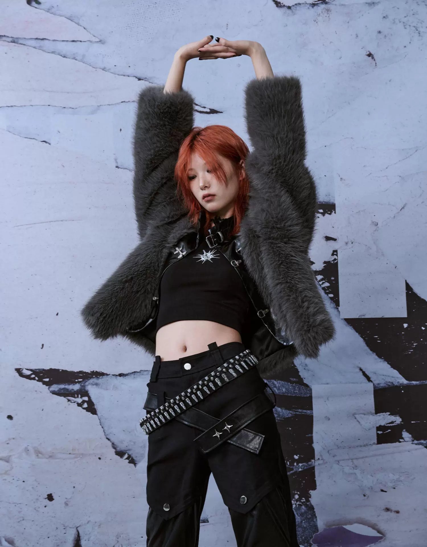 Patchwork Fuzzy Short Fur Jacket