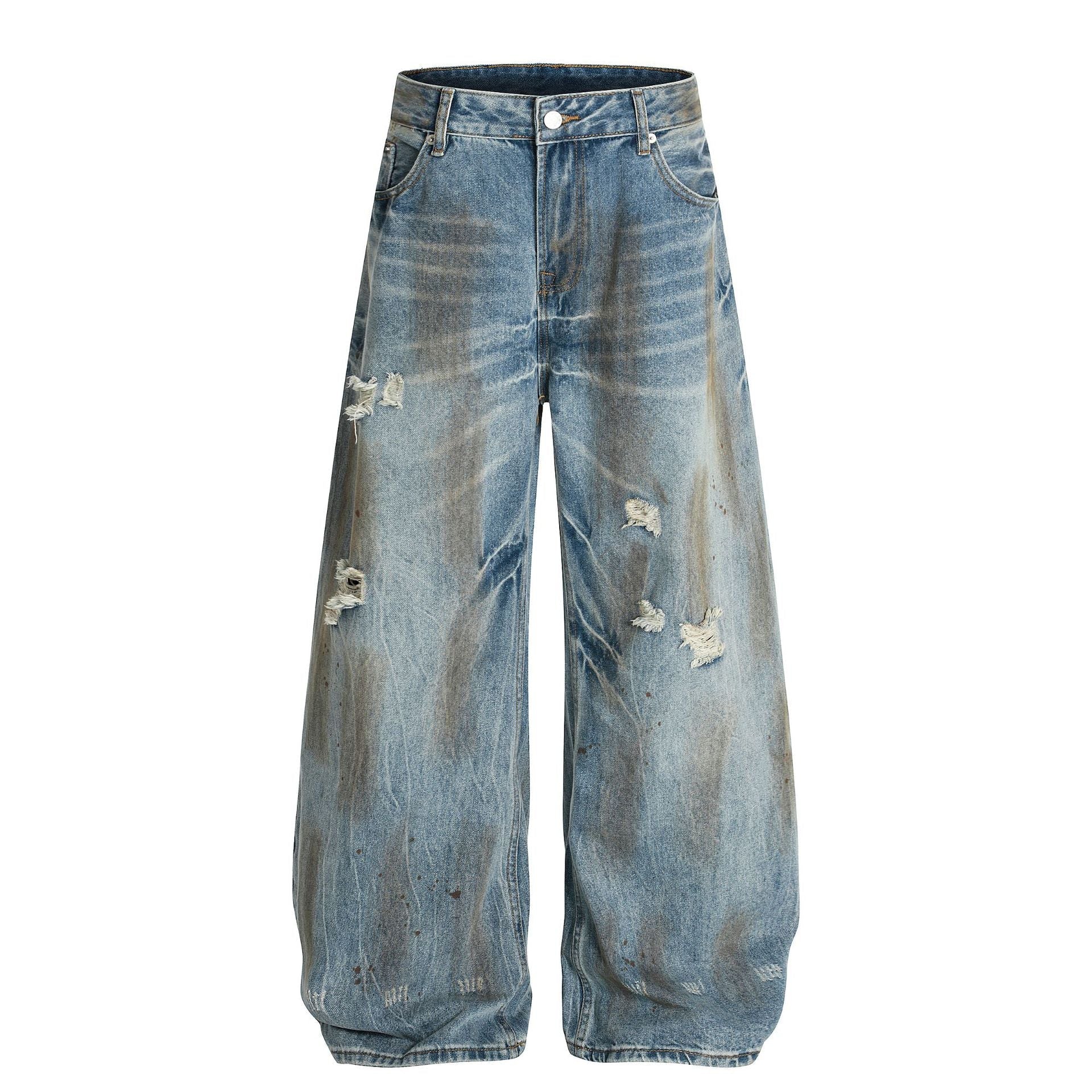 Washed Damage Barrel Denim Jeans