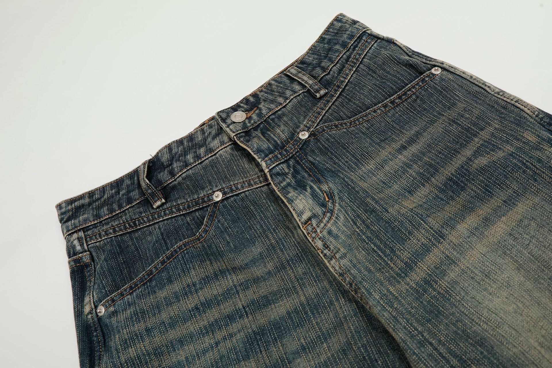 Fade Washed Straight Denim Jeans