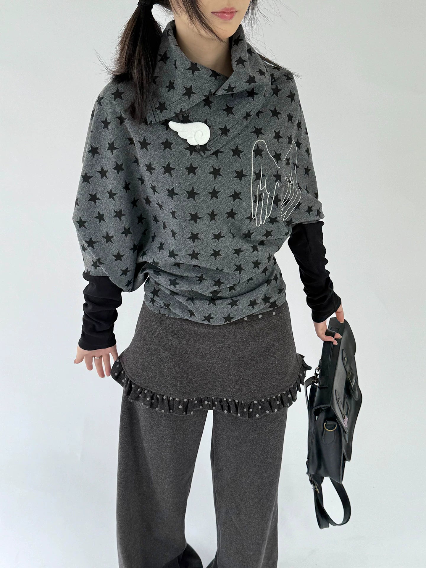 Star Print Wing Detail Layered Long Sleeve T-Shirt