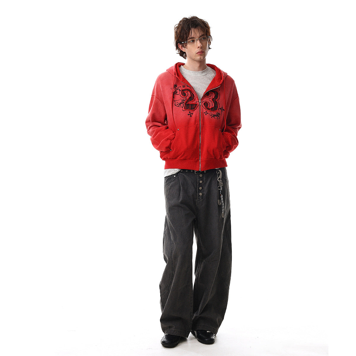 Gradient Number Print Zipper Hoodie