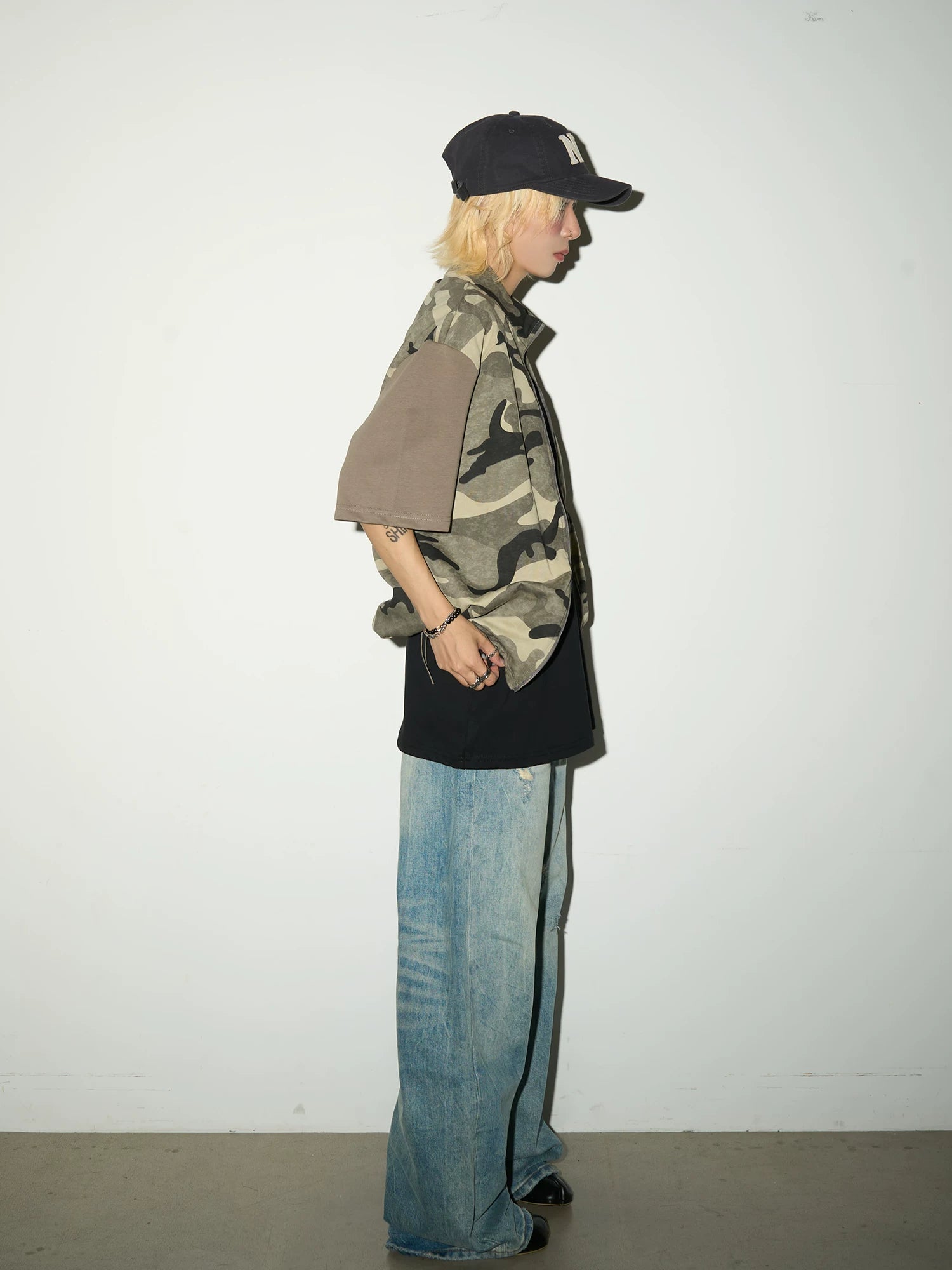 Wash Damage Straight Denim Jeans