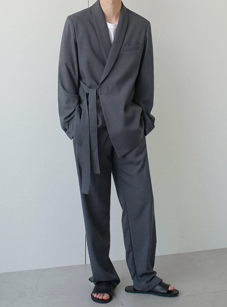 Oversize Belted Tailored Jacket & Wide-Leg Trousers Setup