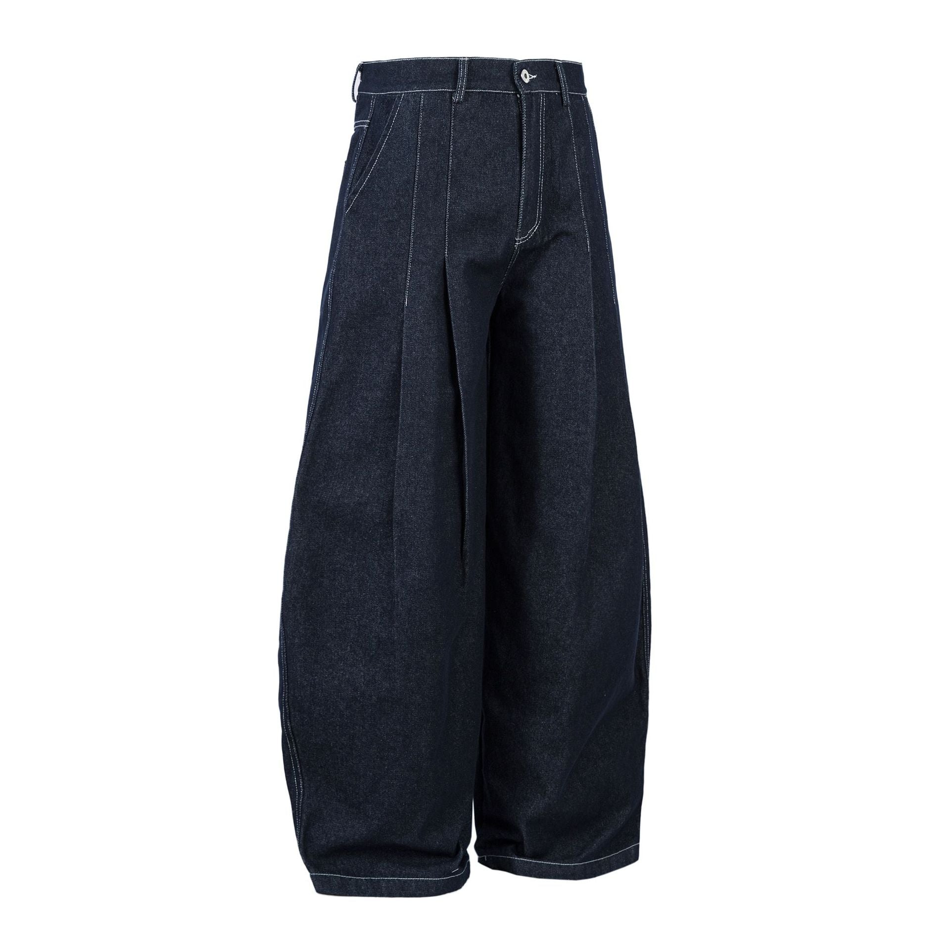 Raw Pleats Wide Leg Denim Jeans