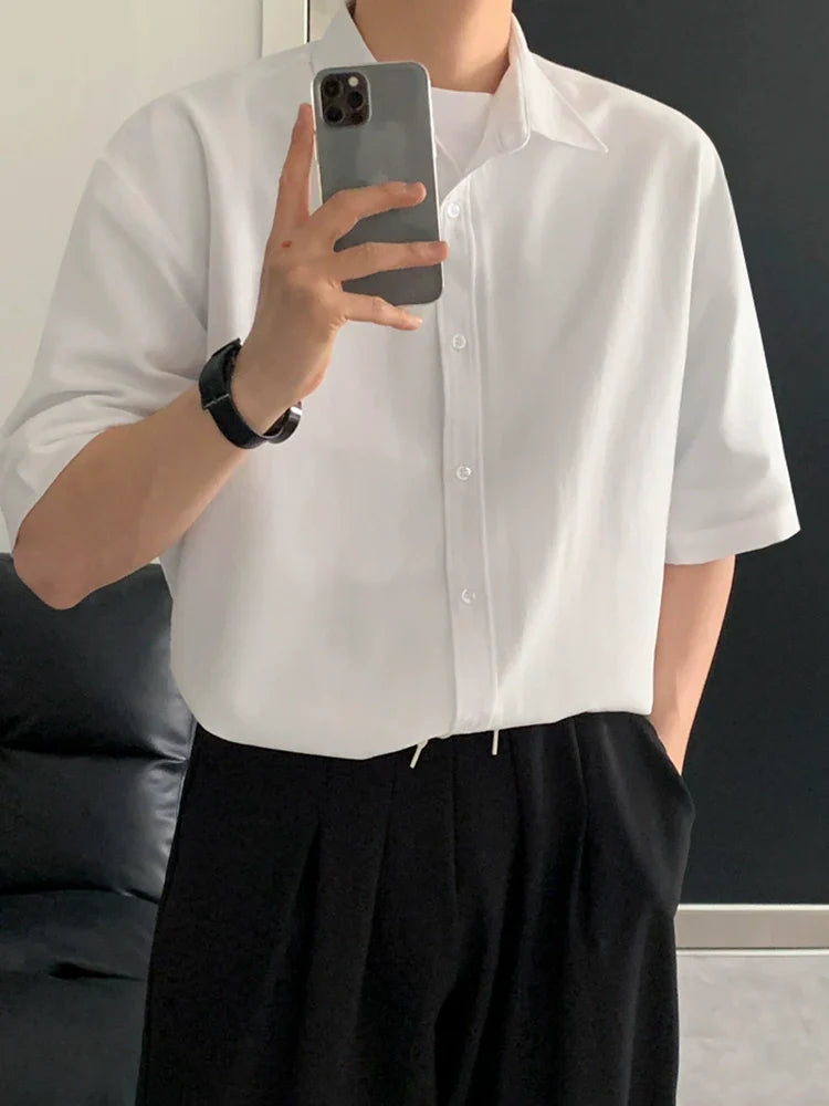 Lapel Solid Color Short Sleeve Shirt