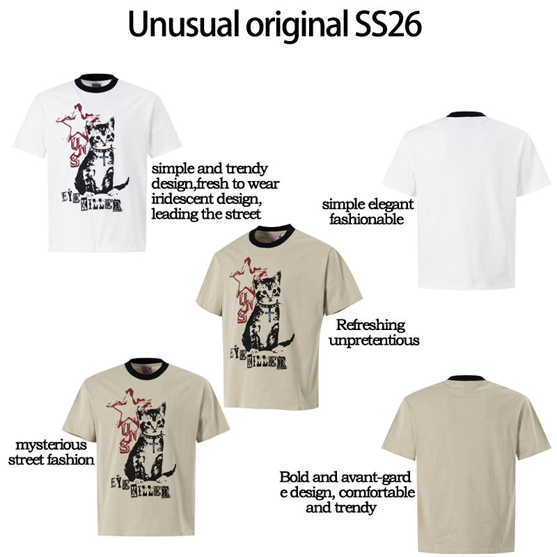 Painting Cat Graphic Short Sleeve T-Shirt
