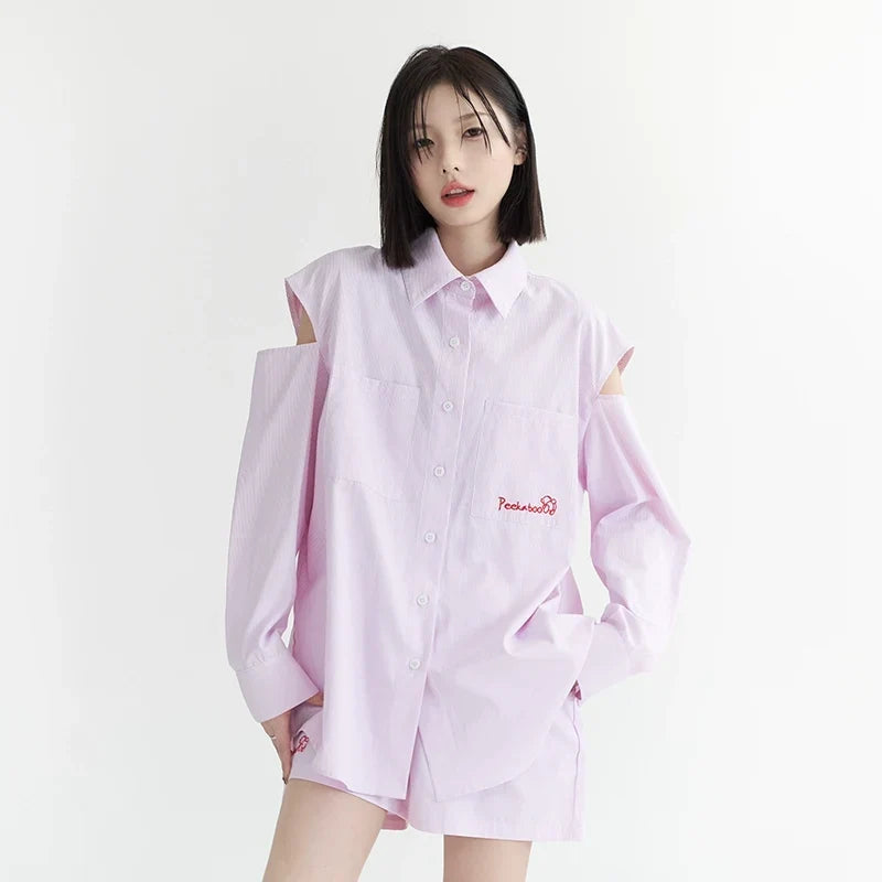 Oversize-Langarmshirt mit Schlitz & Shorts-Set