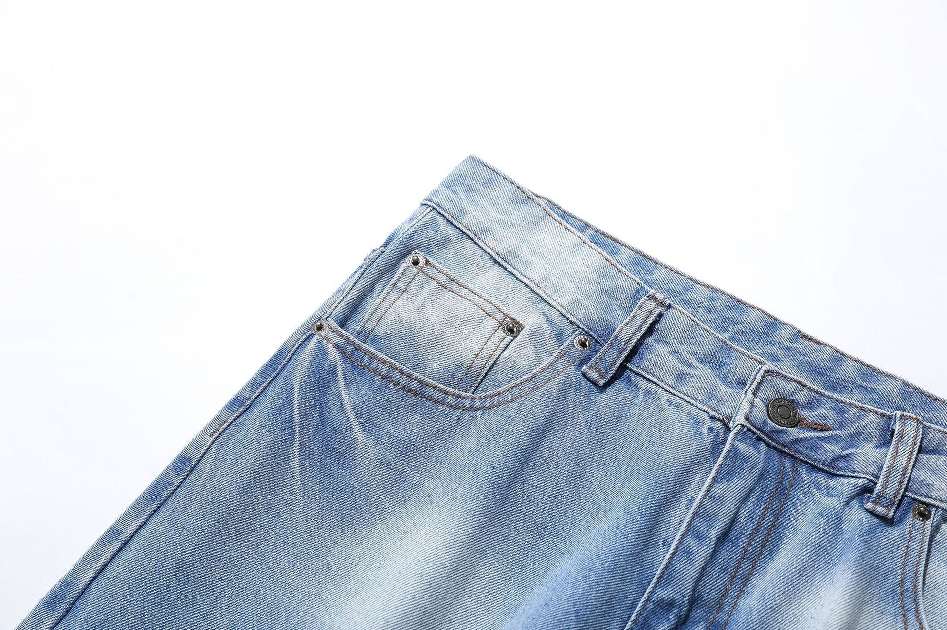 Washed Damage Wide Leg Flare Denim Jeans