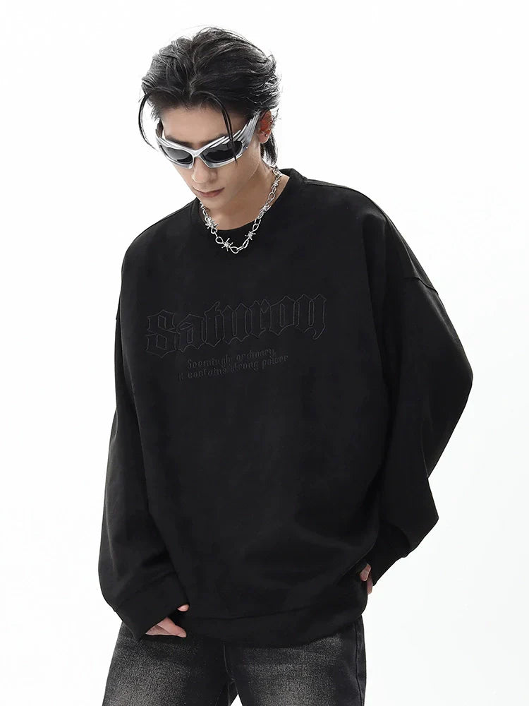 Suede Embroidery Round Neck Oversize Sweatshirt