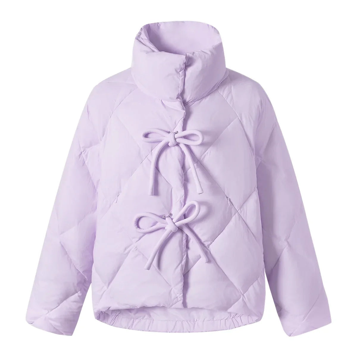 Bow Design Stand Neck White Duck Down Jacket