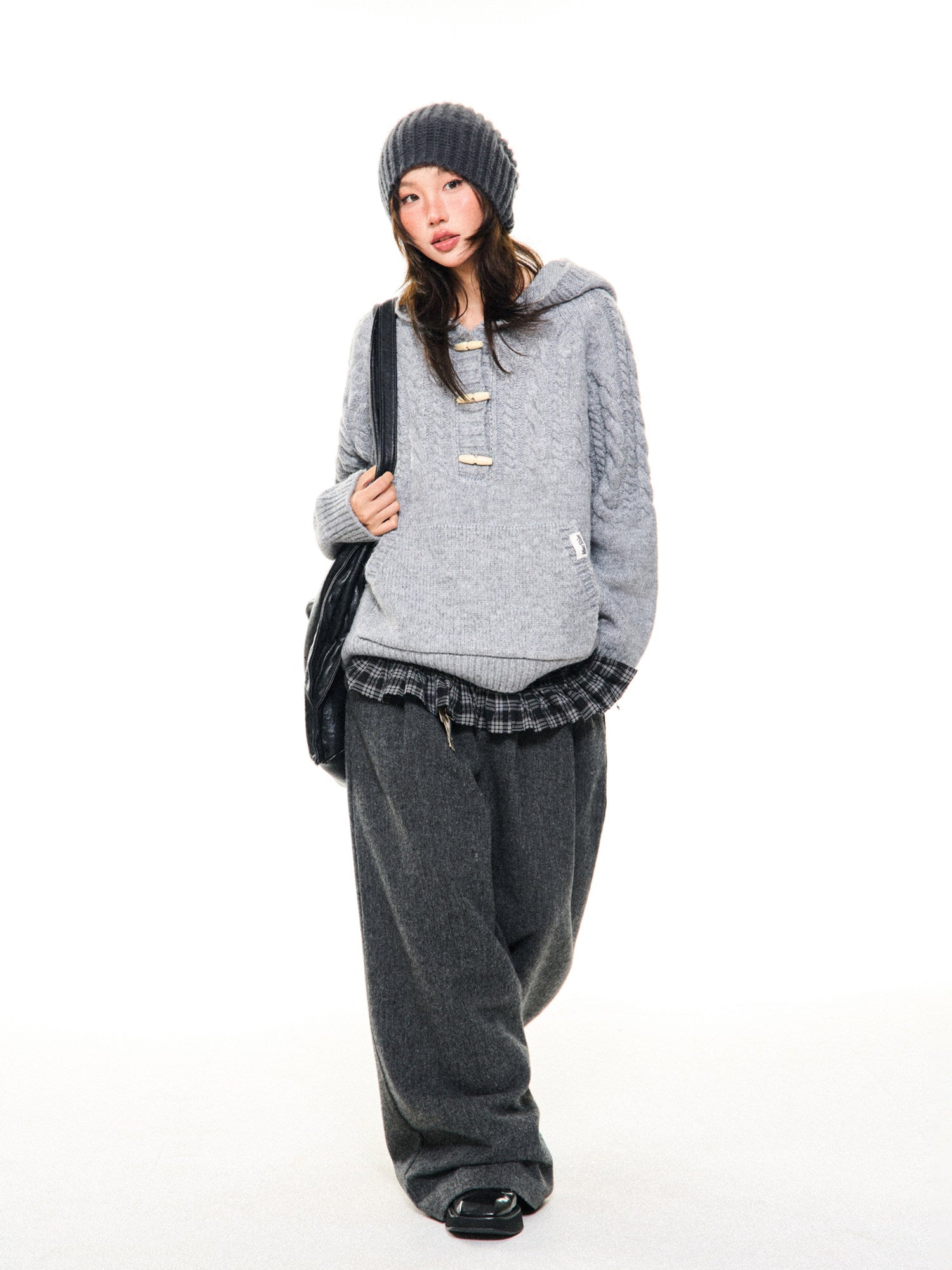 Hooded Toggle-Front Knit Sweater