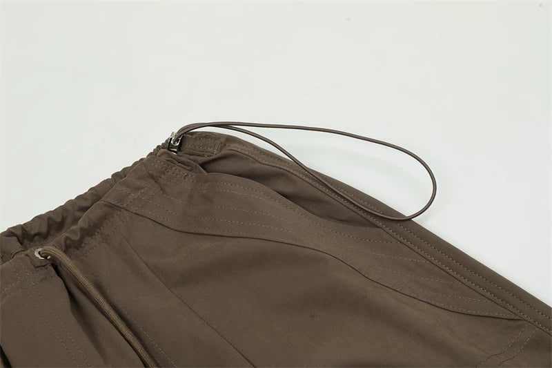 Wide-Leg Drawstring Cargo Pants