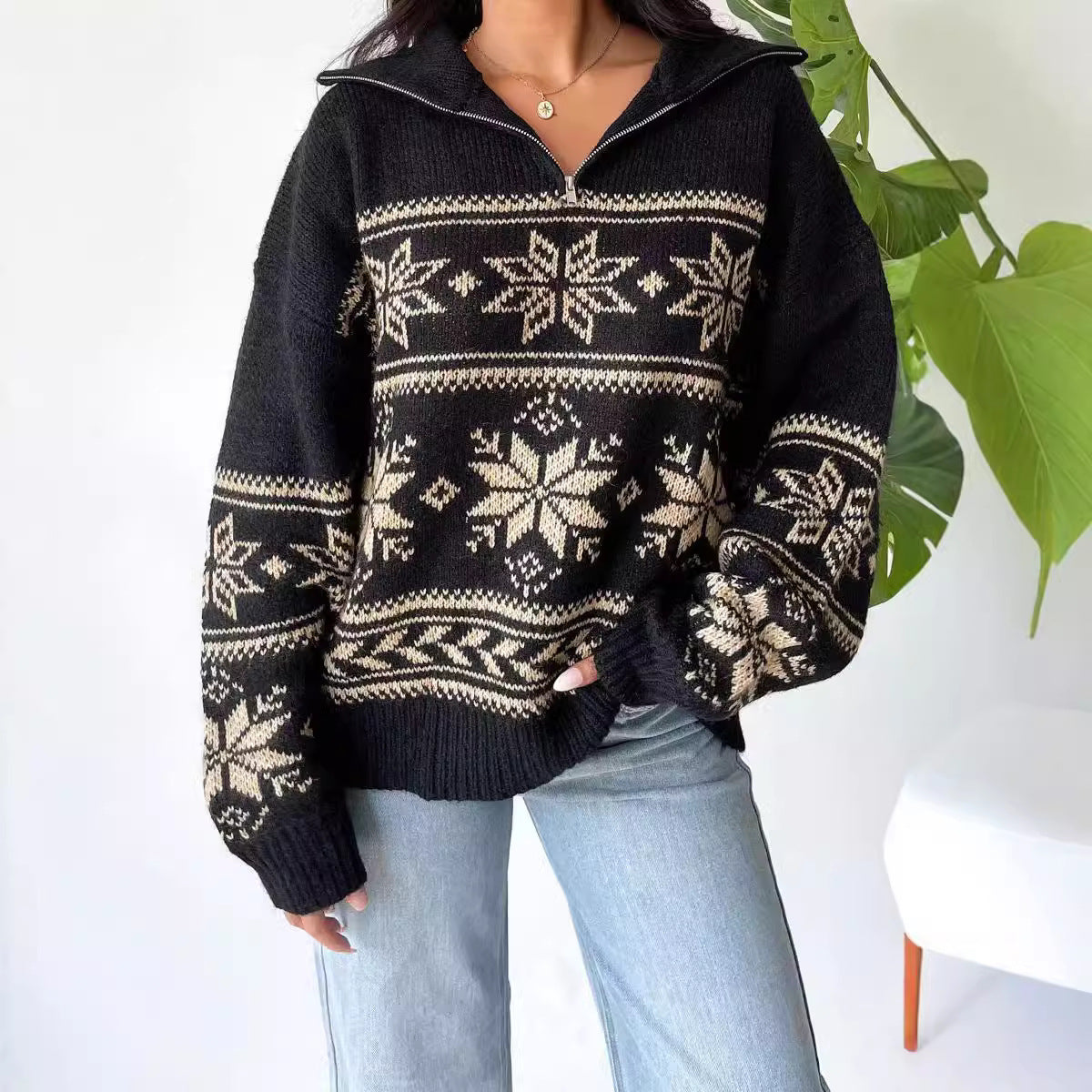 Gemusterter Langarmpullover