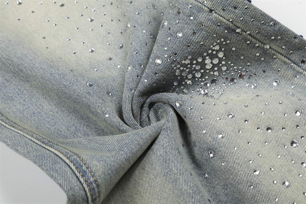 Faded Blue Denim Wide-Leg Jeans