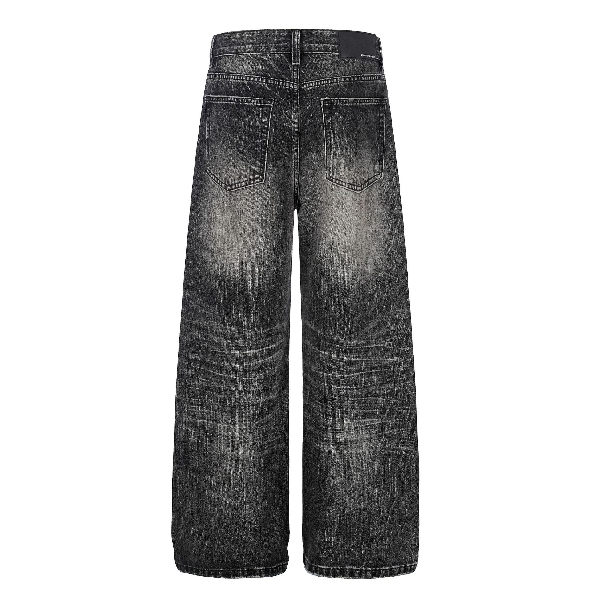 Washed Whisker Wide Leg Denim Jeans