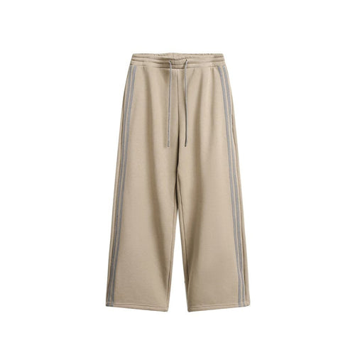 Pantalones deportivos rectos y holgados con rayas laterales - Caqui / S