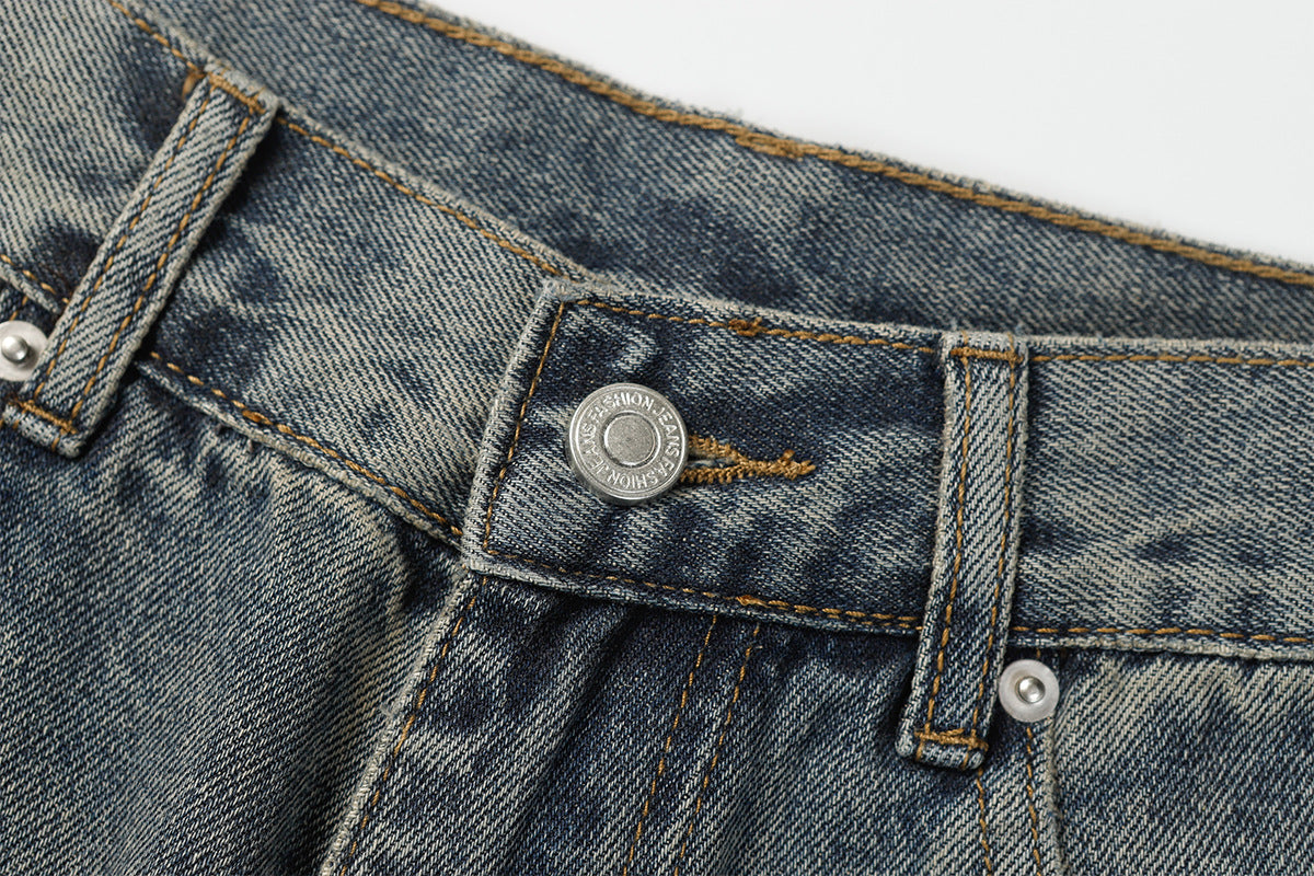 Panel Design Wide Leg Denim Jeans