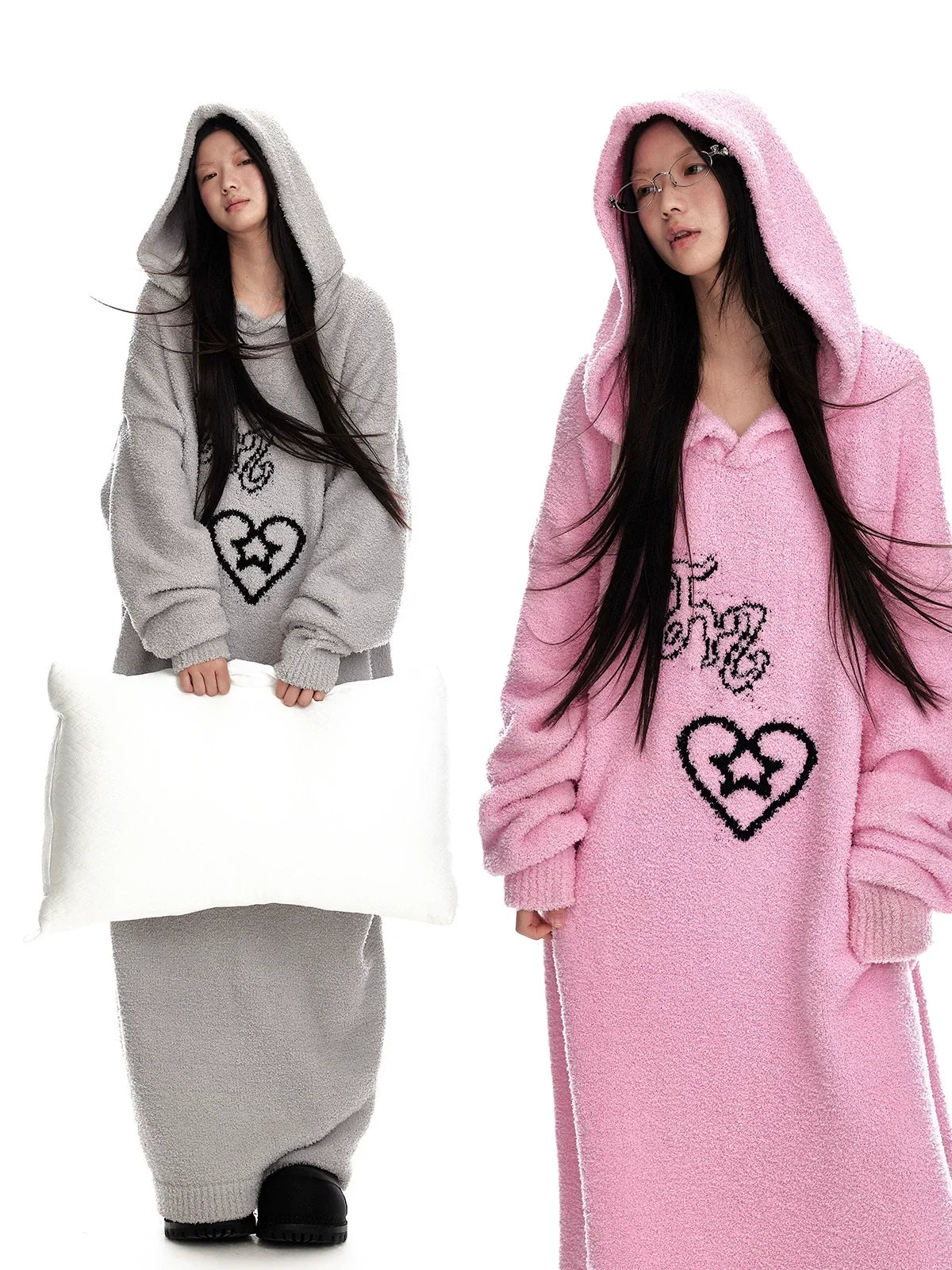 Fuzzy Hooded Knit Sweater Dress