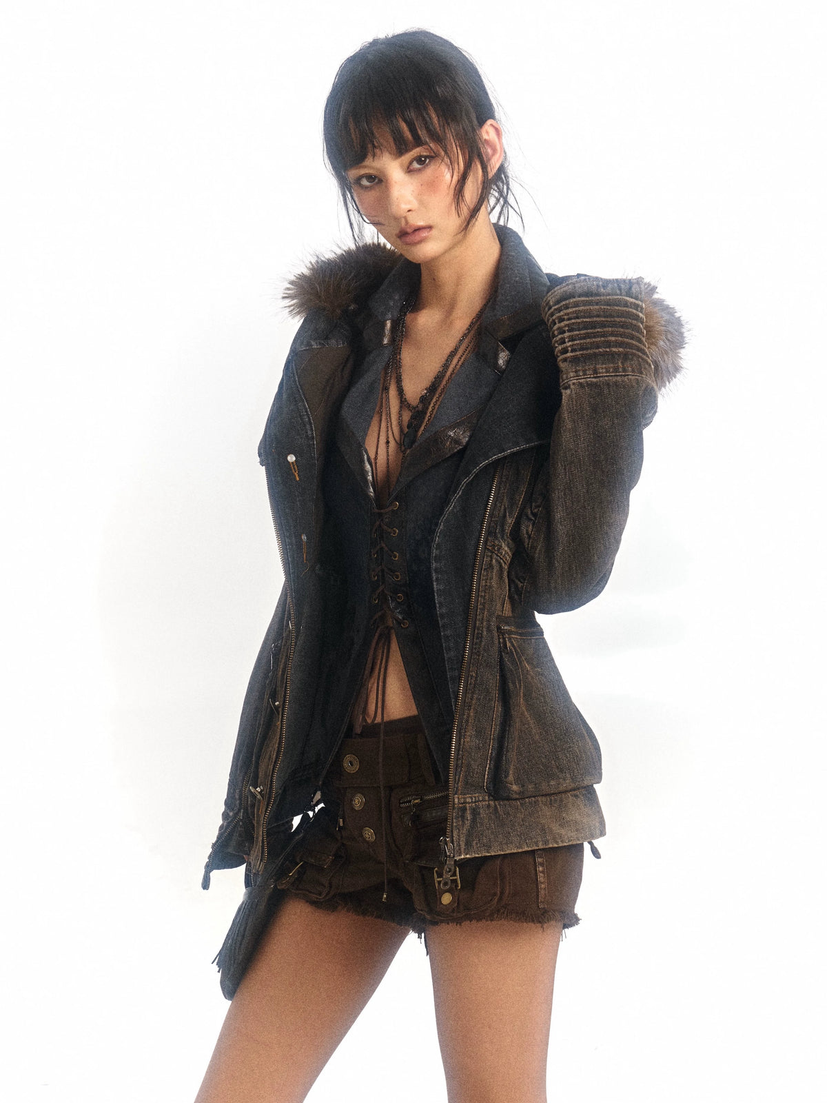Padded Detachable Washed Denim Jacket