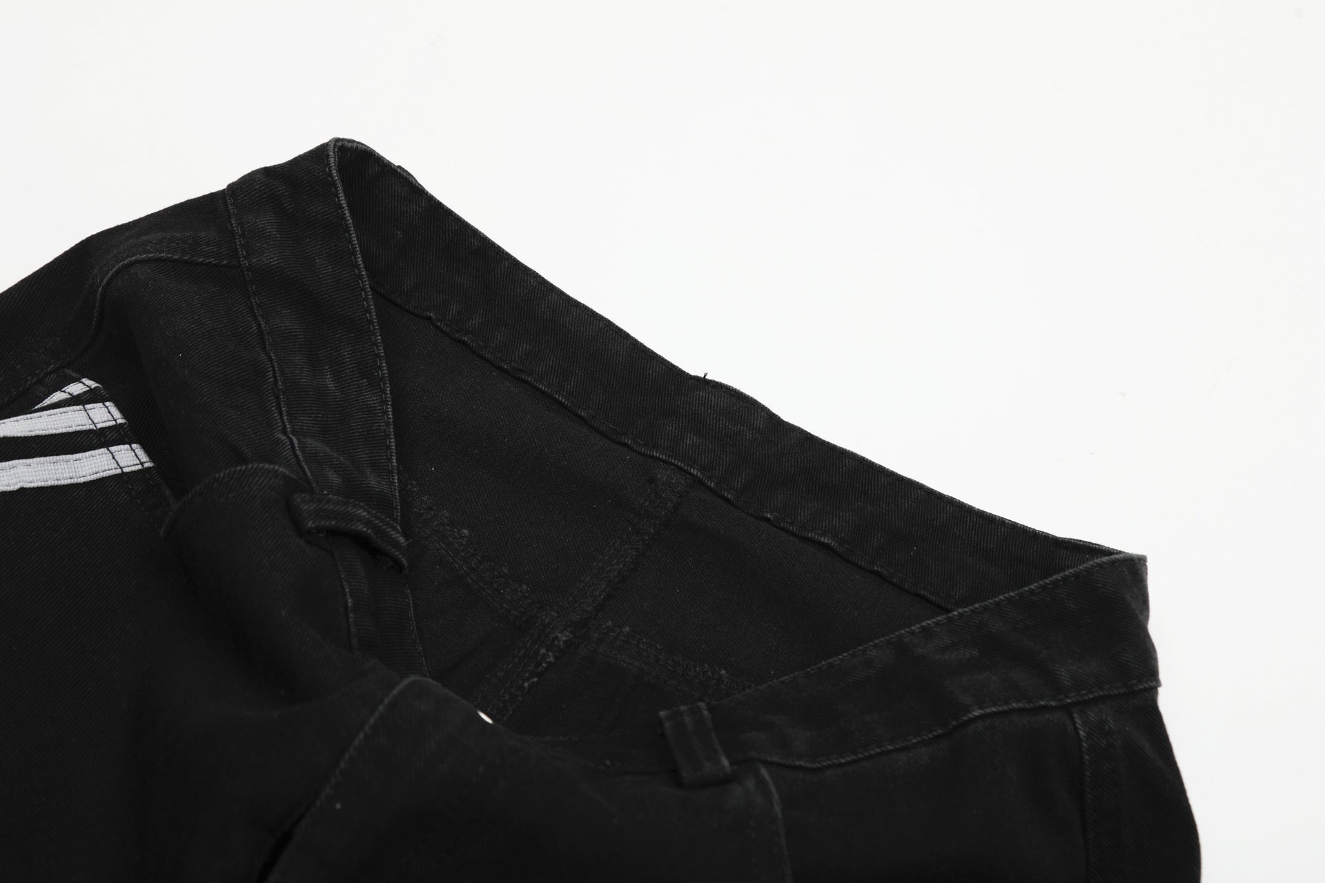 Washed Triple Stripe Panel Design Wide Leg Denim Jeans