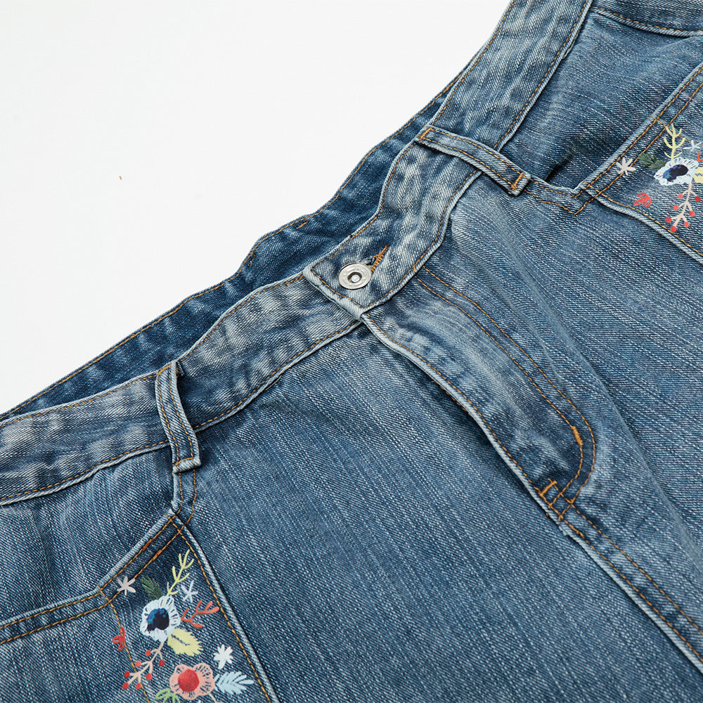 Jort en jean à imprimé floral