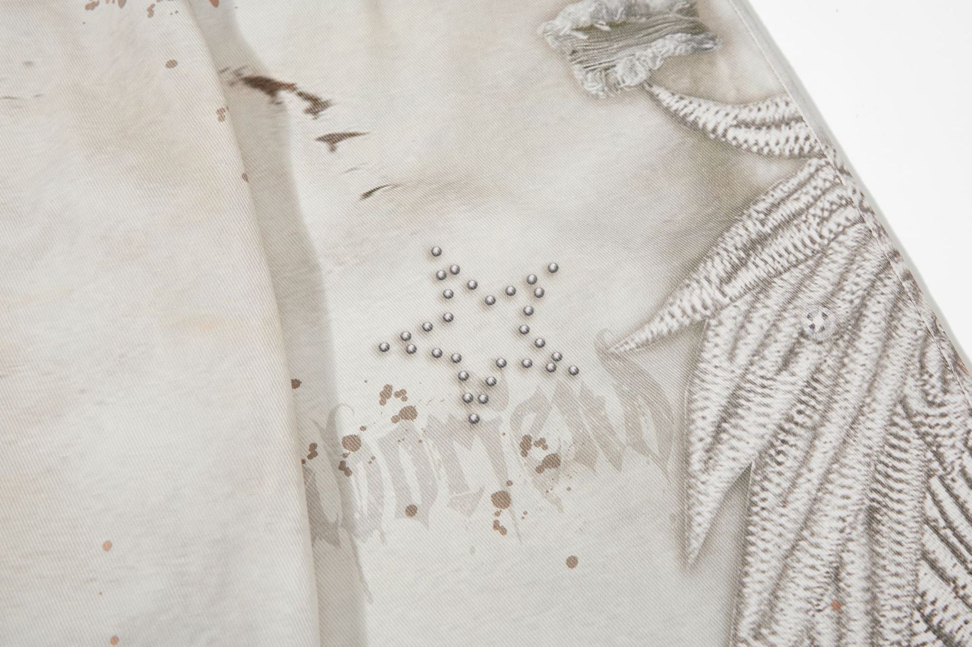 Studs Paint Wing Wide Leg Denim Jeans