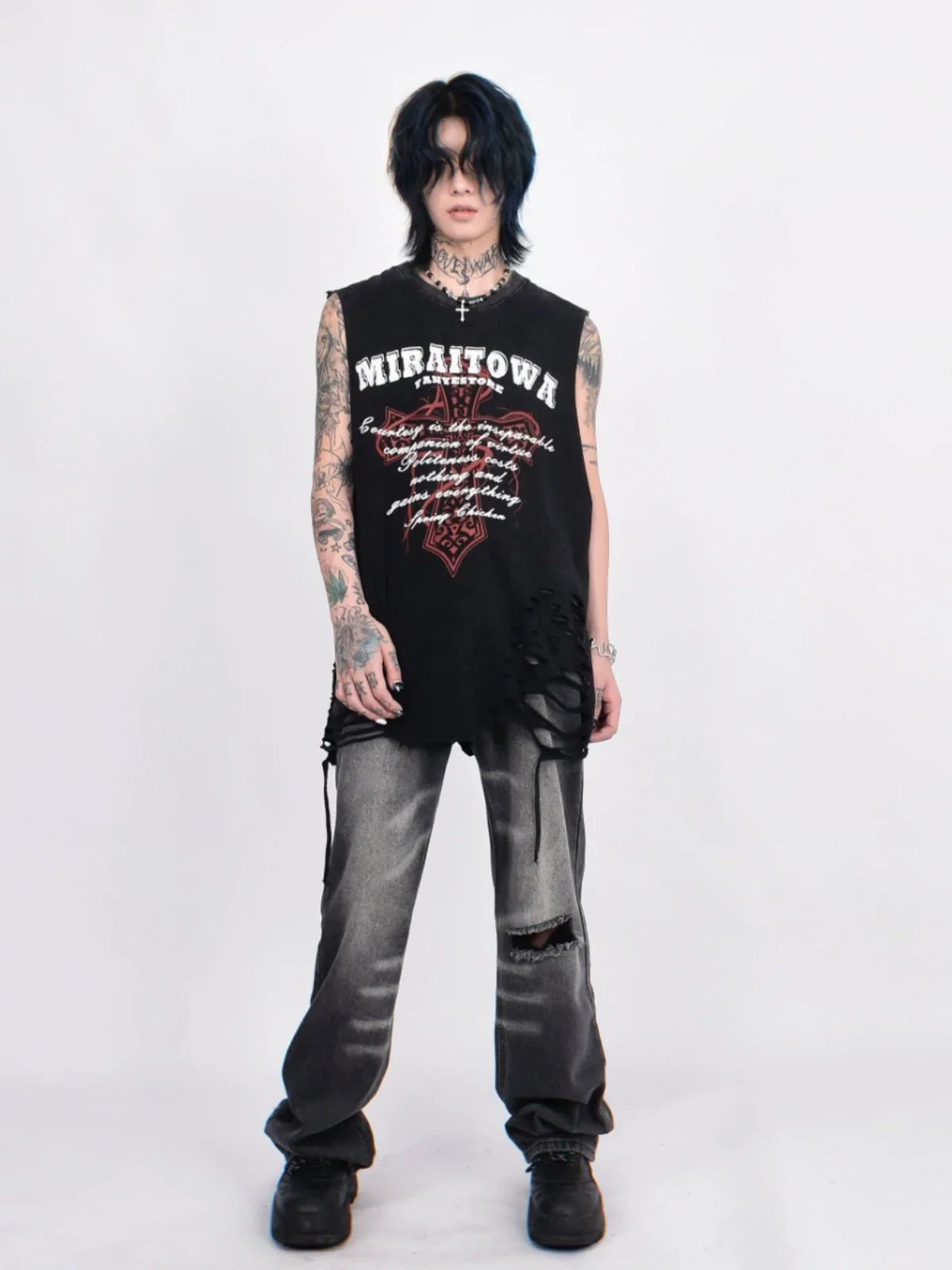 Damage Oversize Sleeveless Shirt